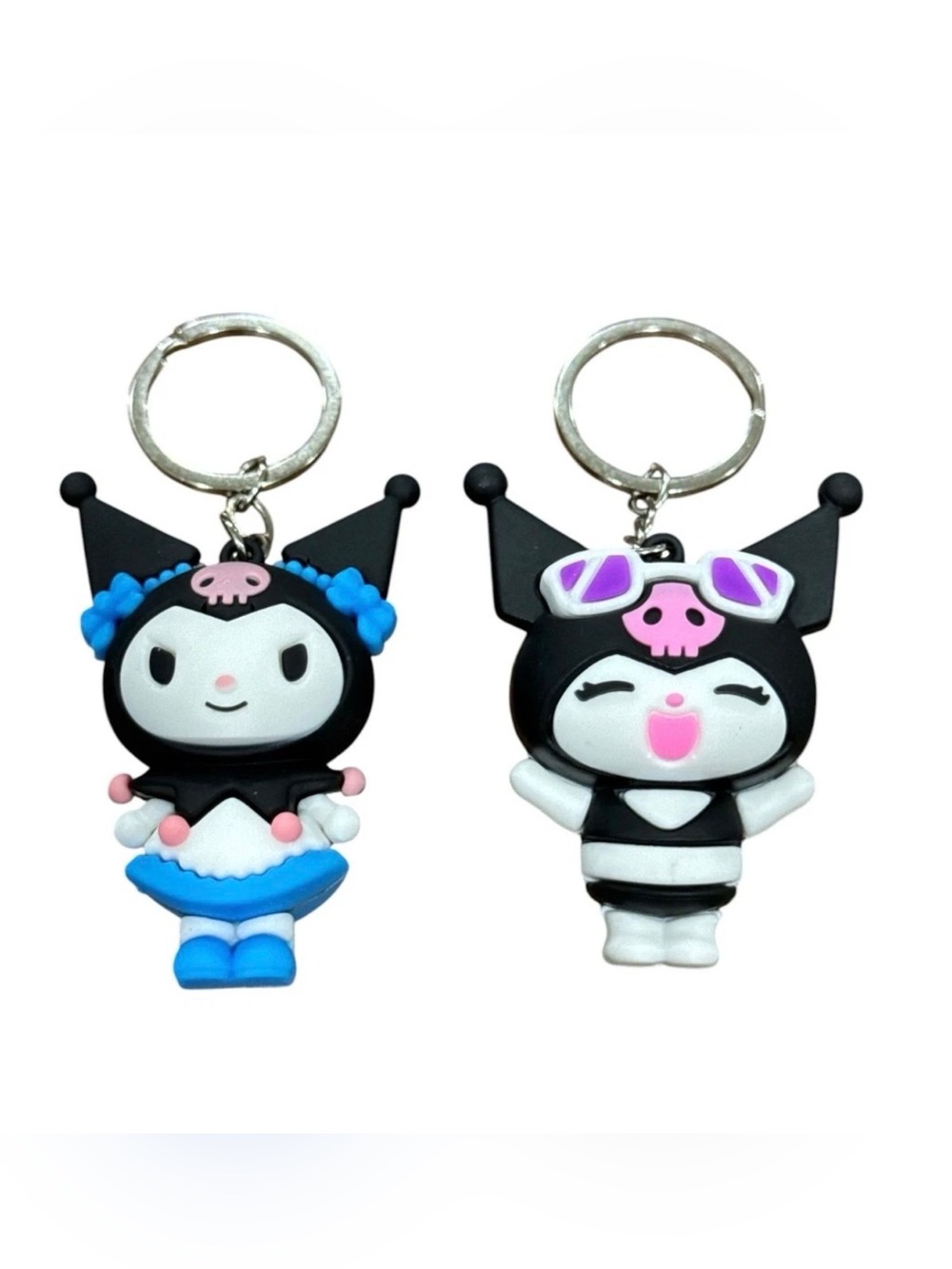 Set of 2 Kuromi Keychain Set - Adorable Anime Rubber Figures With Metal Rings -